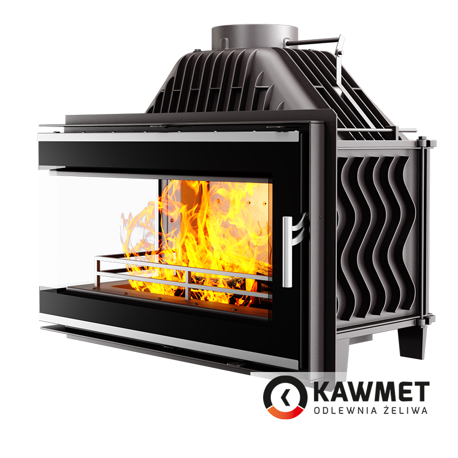 Каминная топка KawMet W16PB-14.7 кВт с угловым правым стеклом без рамы